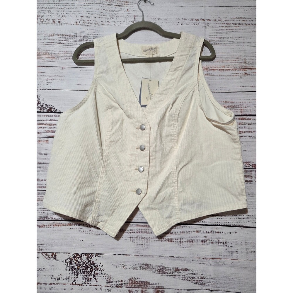 Universal Thread Womens Cream Corduroy Button Front Vest XL Cream Boho Career